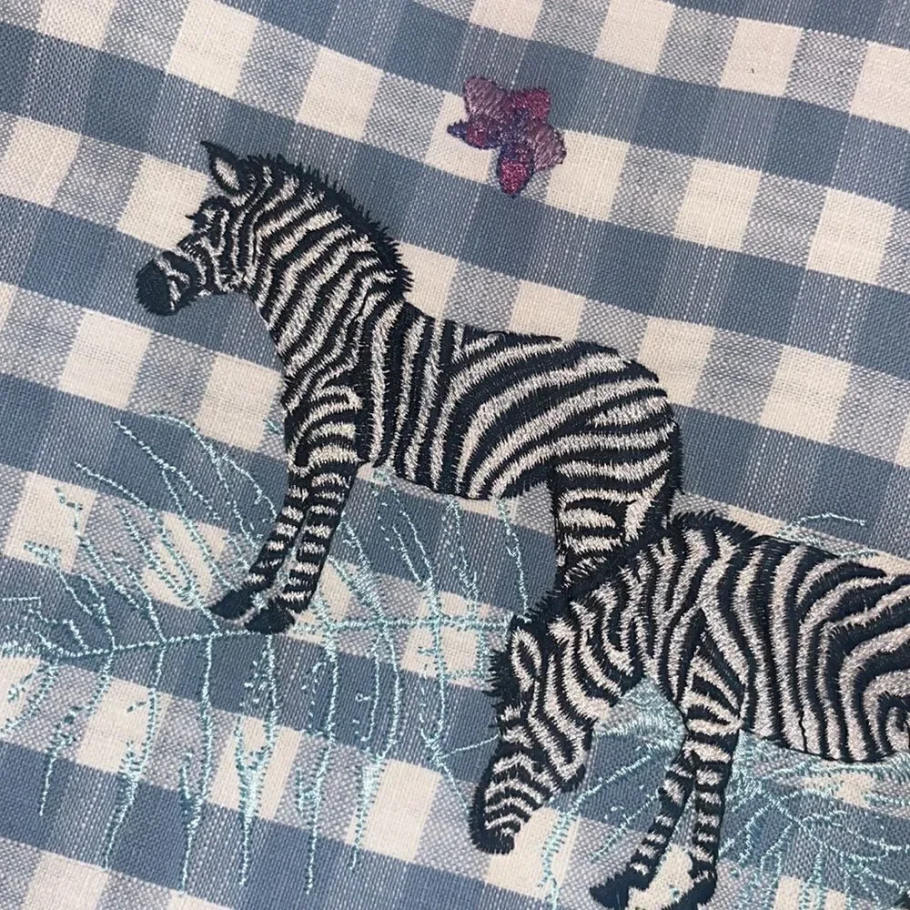 Set of two Blue Checkered Gingham Placement with Ruffles & Embroidery- 19”/14.5”
